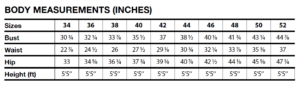 I AM Patterns sizes measurement chart women sewing pattern