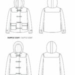 I AM RE Technical drawing sewing pattern duffle coat for women