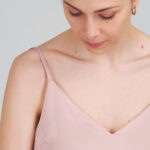 Powder pink camisole sewn using the I AM Valérie sewing pattern