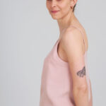 Powder pink camisole sewn using the I AM Valérie sewing pattern