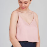 Powder pink camisole sewn using the I AM Valérie sewing pattern