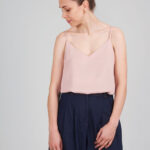 Powder pink camisole sewn using the I AM Valérie sewing pattern