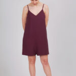 Maroon playsuit sewn using the I AM Valérie sewing pattern
